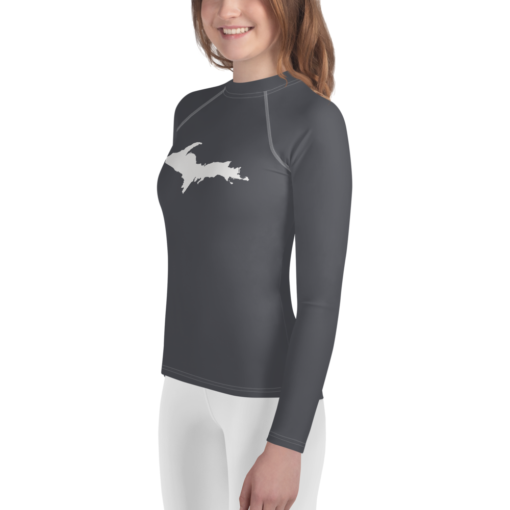 Michigan Upper Peninsula Rash Guard (w/ UP Outline) | Youth - Iron Ore Grey