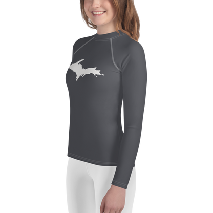 Michigan Upper Peninsula Rash Guard (w/ UP Outline) | Youth - Iron Ore Grey