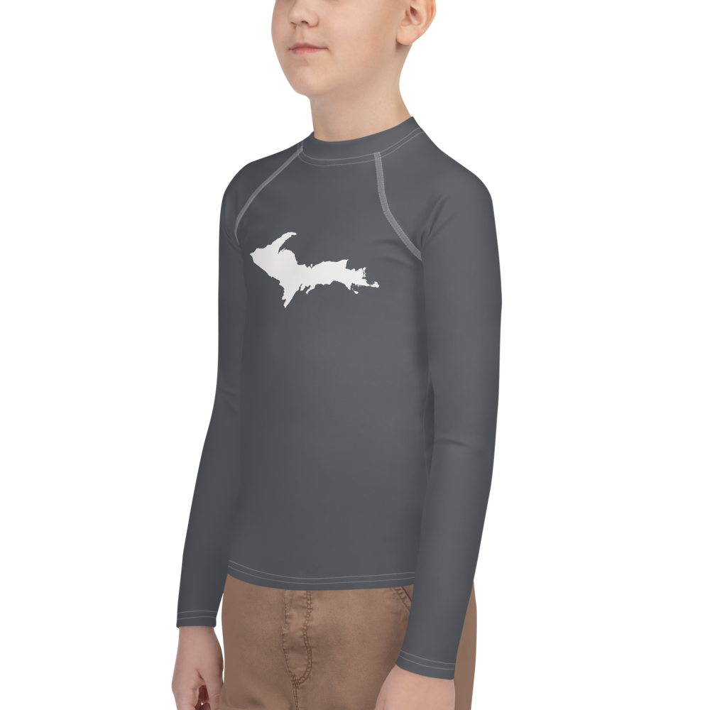 Michigan Upper Peninsula Rash Guard (w/ UP Outline) | Youth - Iron Ore Grey