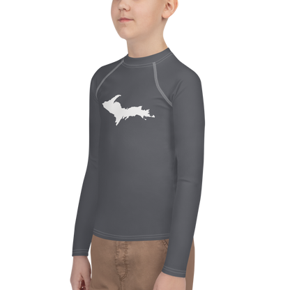 Michigan Upper Peninsula Rash Guard (w/ UP Outline) | Youth - Iron Ore Grey