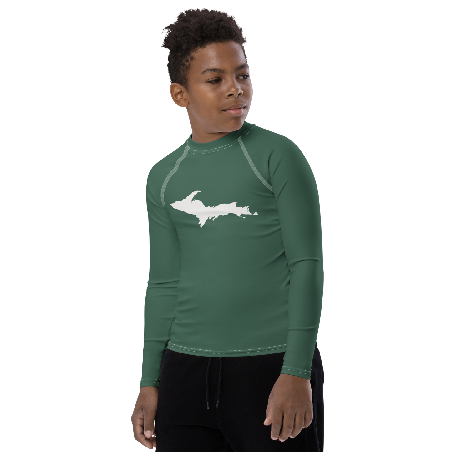 Michigan Upper Peninsula Rash Guard (w/ UP Outline) | Youth - Ginger Ale Green