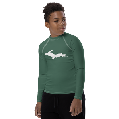 Michigan Upper Peninsula Rash Guard (w/ UP Outline) | Youth - Ginger Ale Green