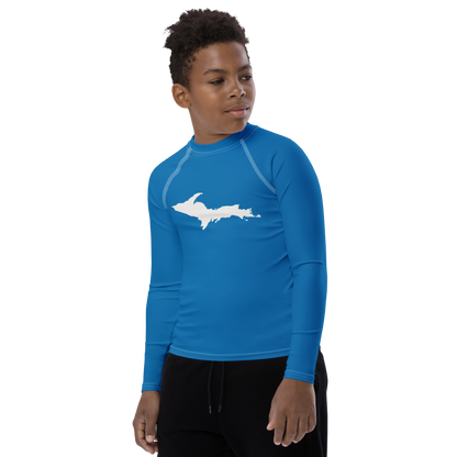 Michigan Upper Peninsula Rash Guard (w/ UP Outline) | Youth - Azure