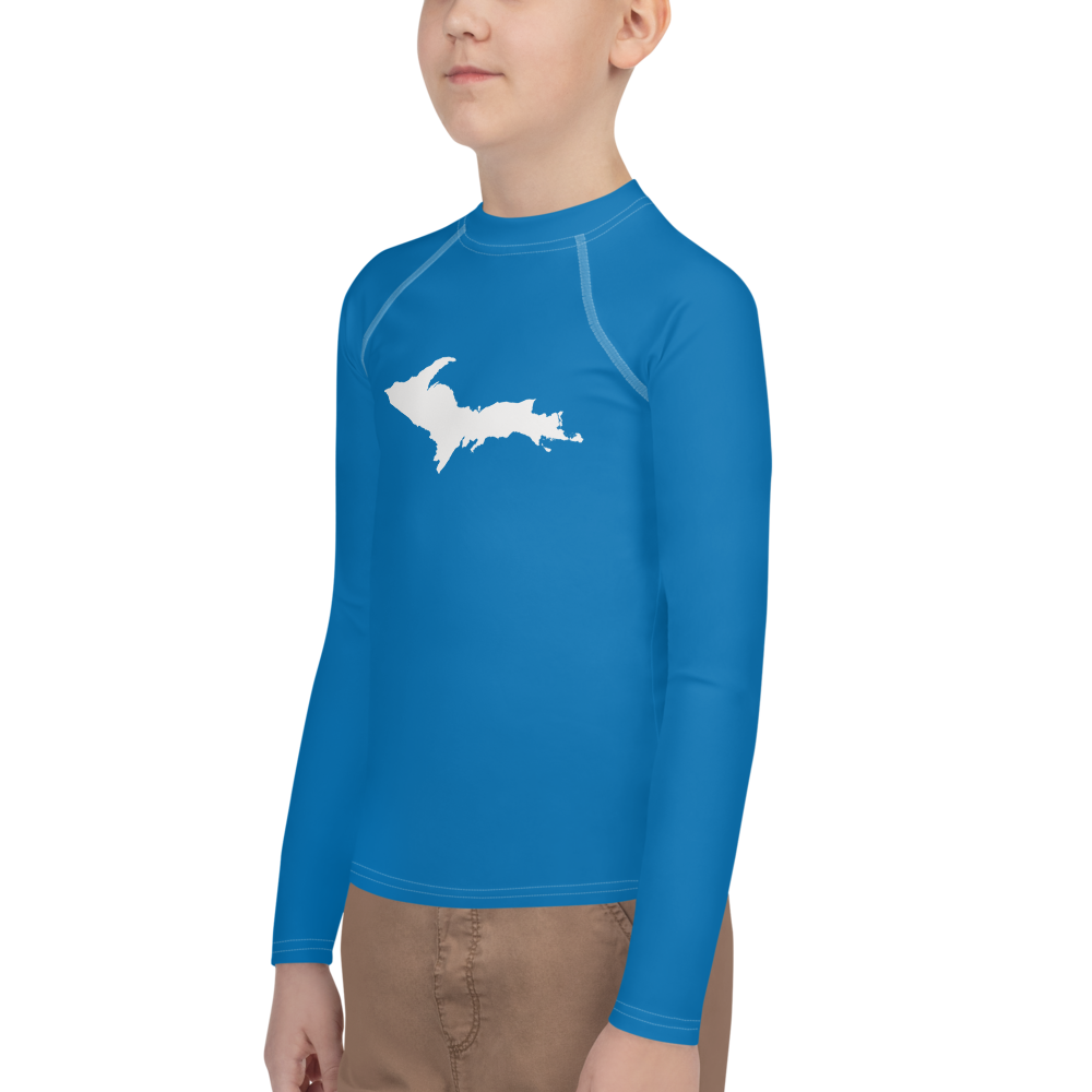 Michigan Upper Peninsula Rash Guard (w/ UP Outline) | Youth - Azure