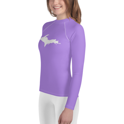 Michigan Upper Peninsula Rash Guard (w/ UP Outline) | Youth - Lavender