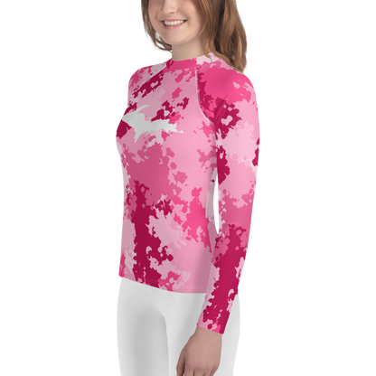 Michigan Upper Peninsula Rash Guard (w/ UP Outline) | Youth - Pink Camo