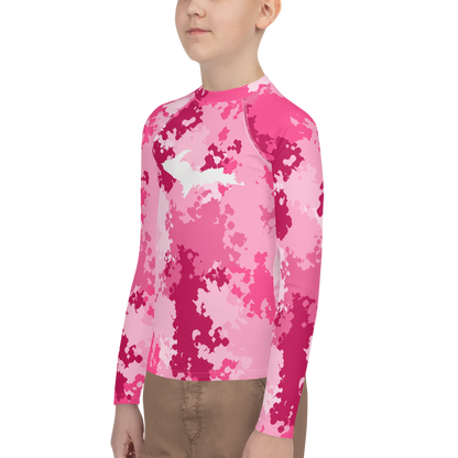 Michigan Upper Peninsula Rash Guard (w/ UP Outline) | Youth - Pink Camo