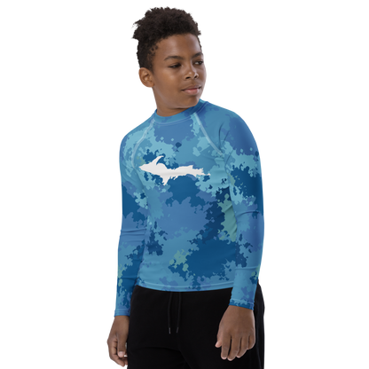 Michigan Upper Peninsula Rash Guard (w/ UP Outline) | Youth - Great Lakes Camo