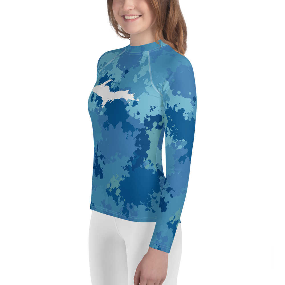 Michigan Upper Peninsula Rash Guard (w/ UP Outline) | Youth - Great Lakes Camo