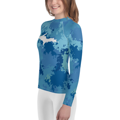 Michigan Upper Peninsula Rash Guard (w/ UP Outline) | Youth - Great Lakes Camo