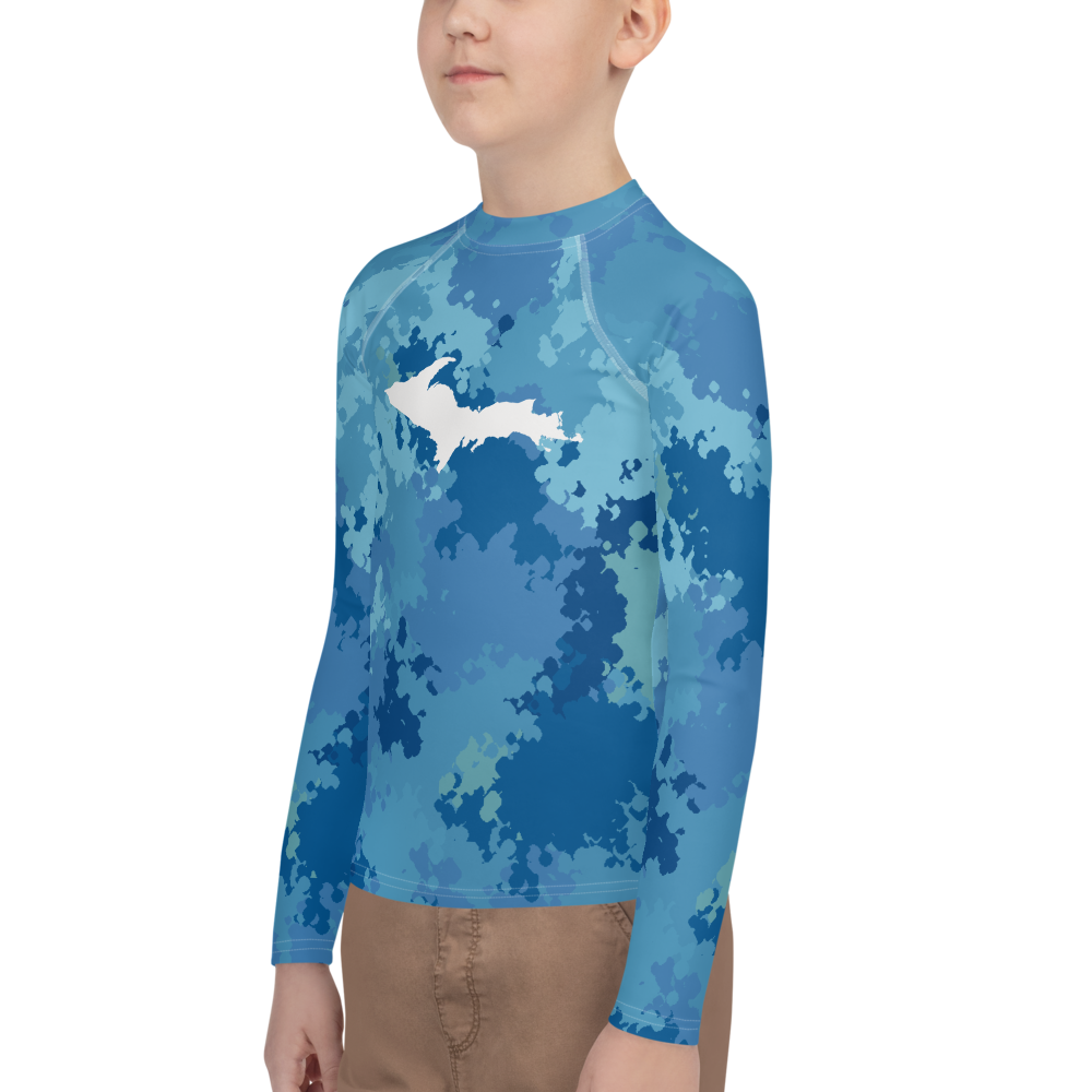 Michigan Upper Peninsula Rash Guard (w/ UP Outline) | Youth - Great Lakes Camo