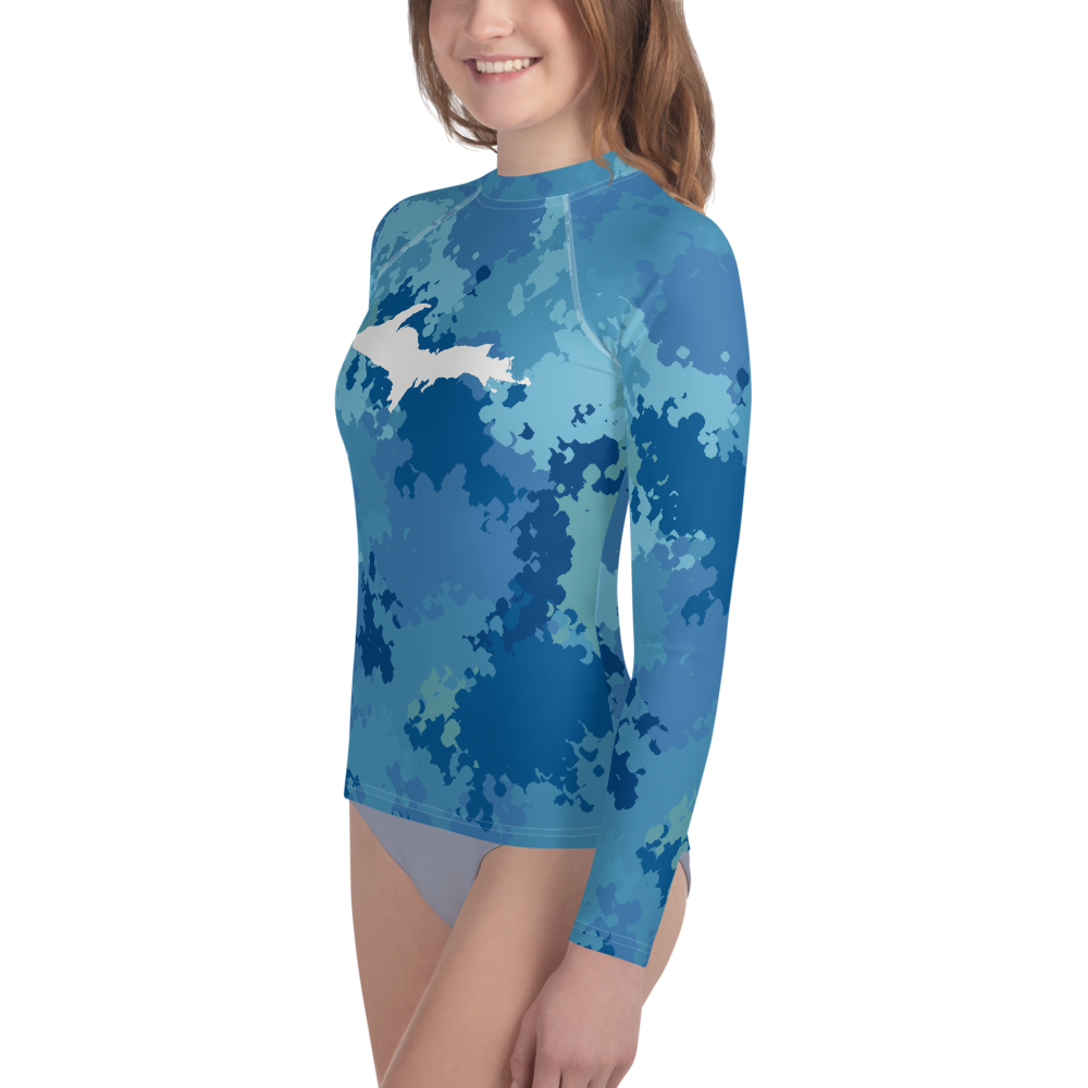 Michigan Upper Peninsula Rash Guard (w/ UP Outline) | Youth - Great Lakes Camo