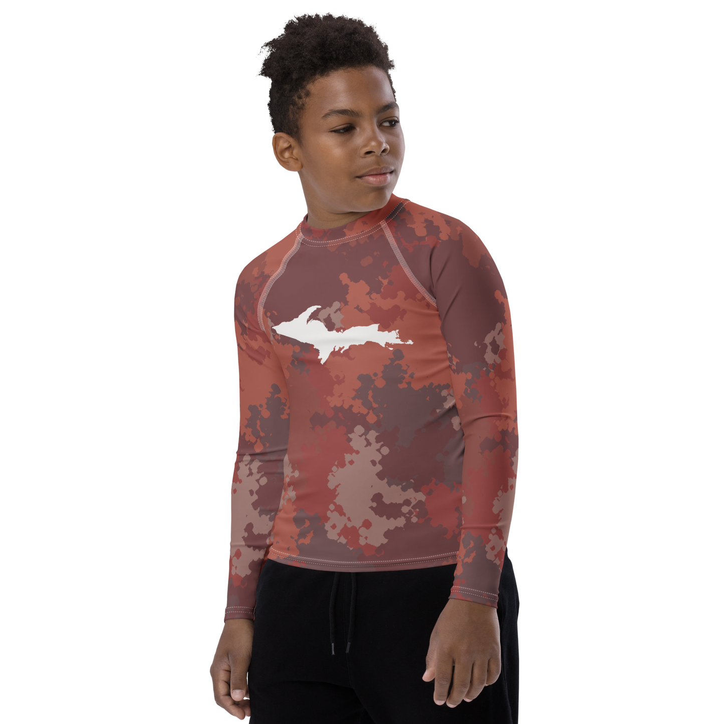 Michigan Upper Peninsula Rash Guard (w/ UP Outline) | Youth - Ore Dock Red