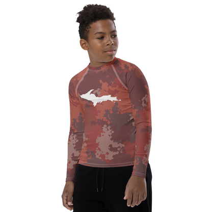 Michigan Upper Peninsula Rash Guard (w/ UP Outline) | Youth - Ore Dock Red