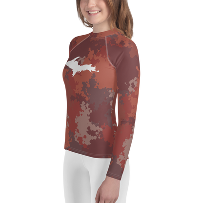 Michigan Upper Peninsula Rash Guard (w/ UP Outline) | Youth - Ore Dock Red