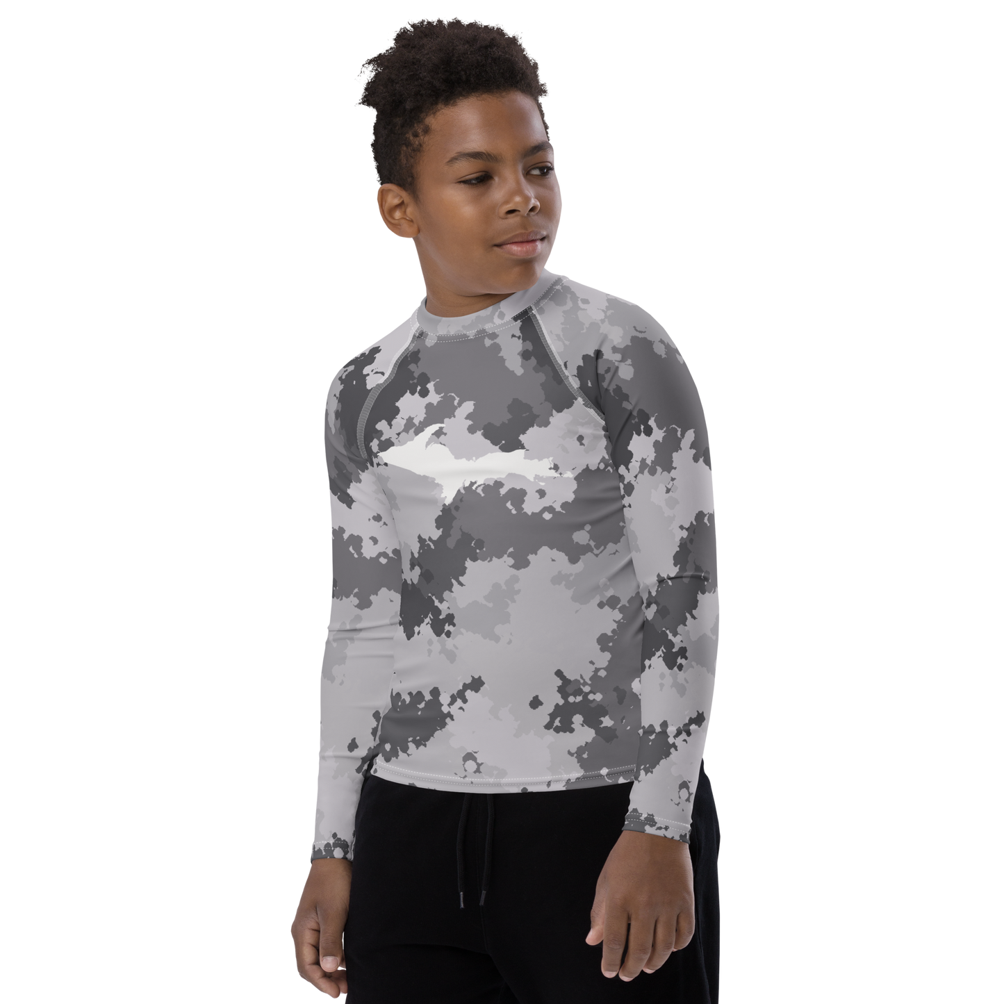 Michigan Upper Peninsula Rash Guard (w/ UP Outline) | Youth - Iron Ore Camo