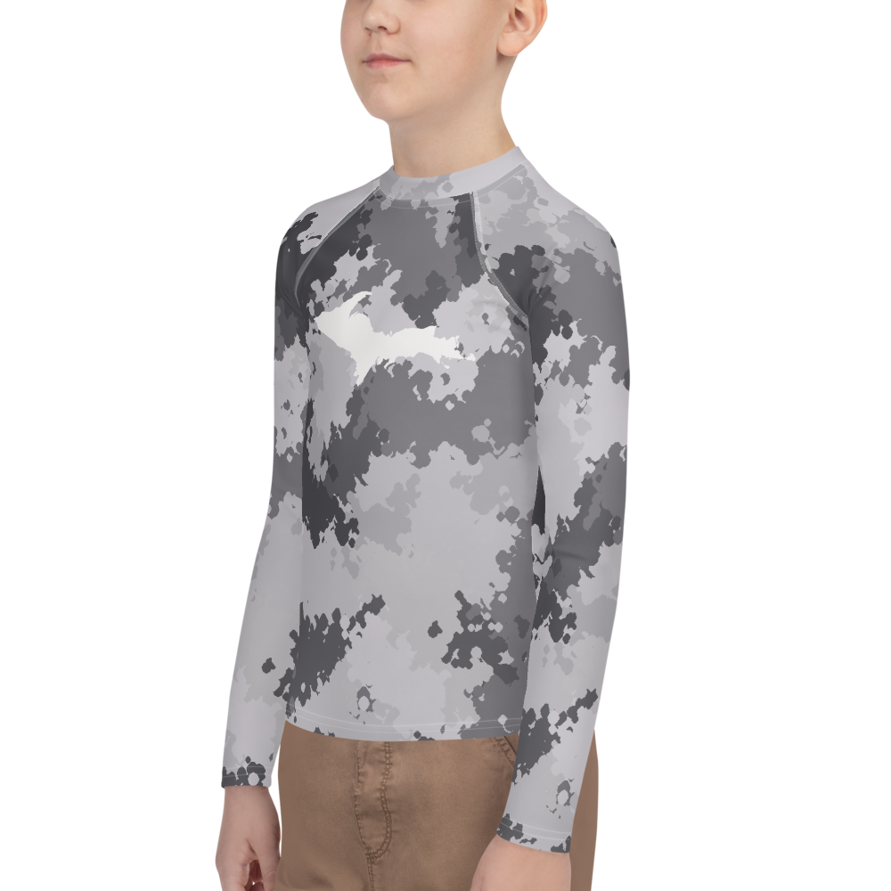 Michigan Upper Peninsula Rash Guard (w/ UP Outline) | Youth - Iron Ore Camo