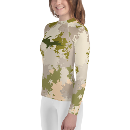 Michigan Upper Peninsula Rash Guard (w/ UP Outline) | Youth - Army Green