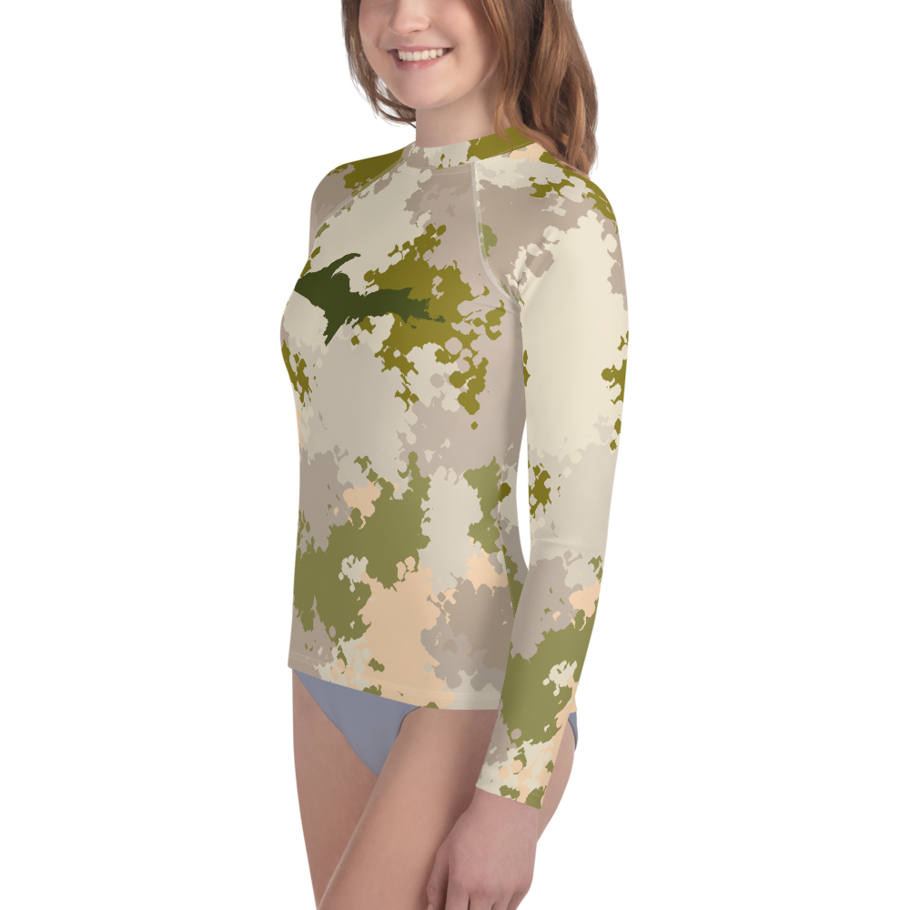 Michigan Upper Peninsula Rash Guard (w/ UP Outline) | Youth - Army Green