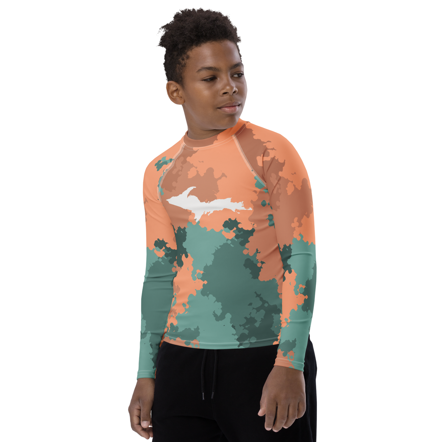 Michigan Upper Peninsula Rash Guard (w/ UP Outline) | Youth - Copper Country Camo