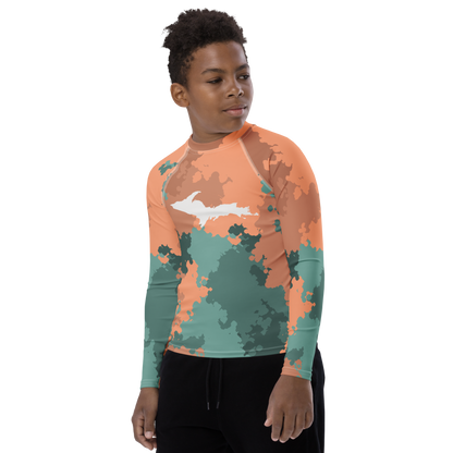 Michigan Upper Peninsula Rash Guard (w/ UP Outline) | Youth - Copper Country Camo