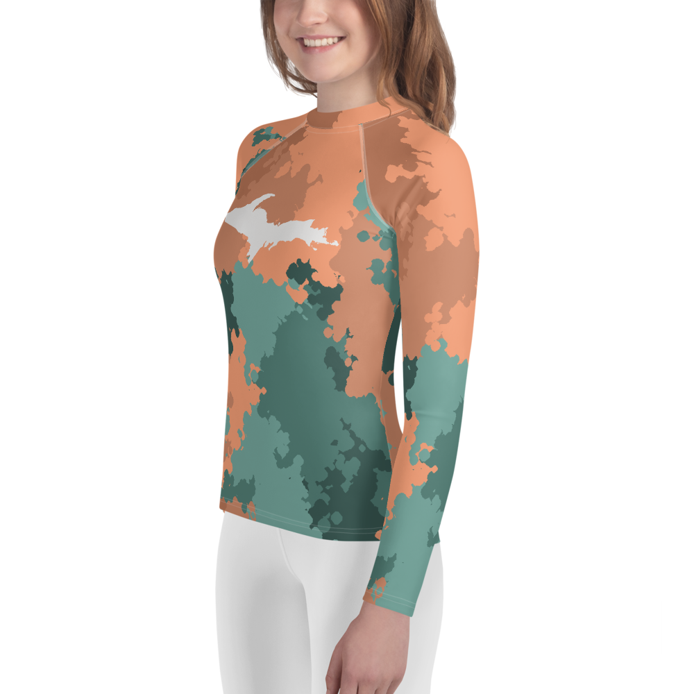 Michigan Upper Peninsula Rash Guard (w/ UP Outline) | Youth - Copper Country Camo