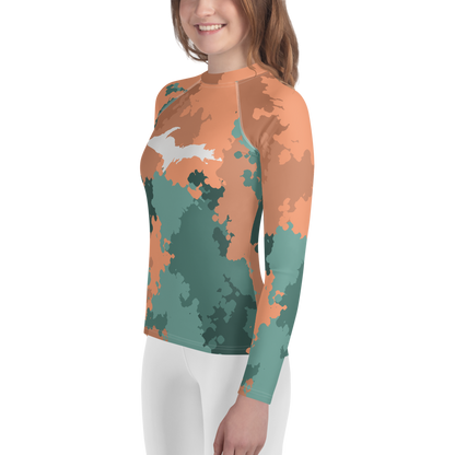 Michigan Upper Peninsula Rash Guard (w/ UP Outline) | Youth - Copper Country Camo