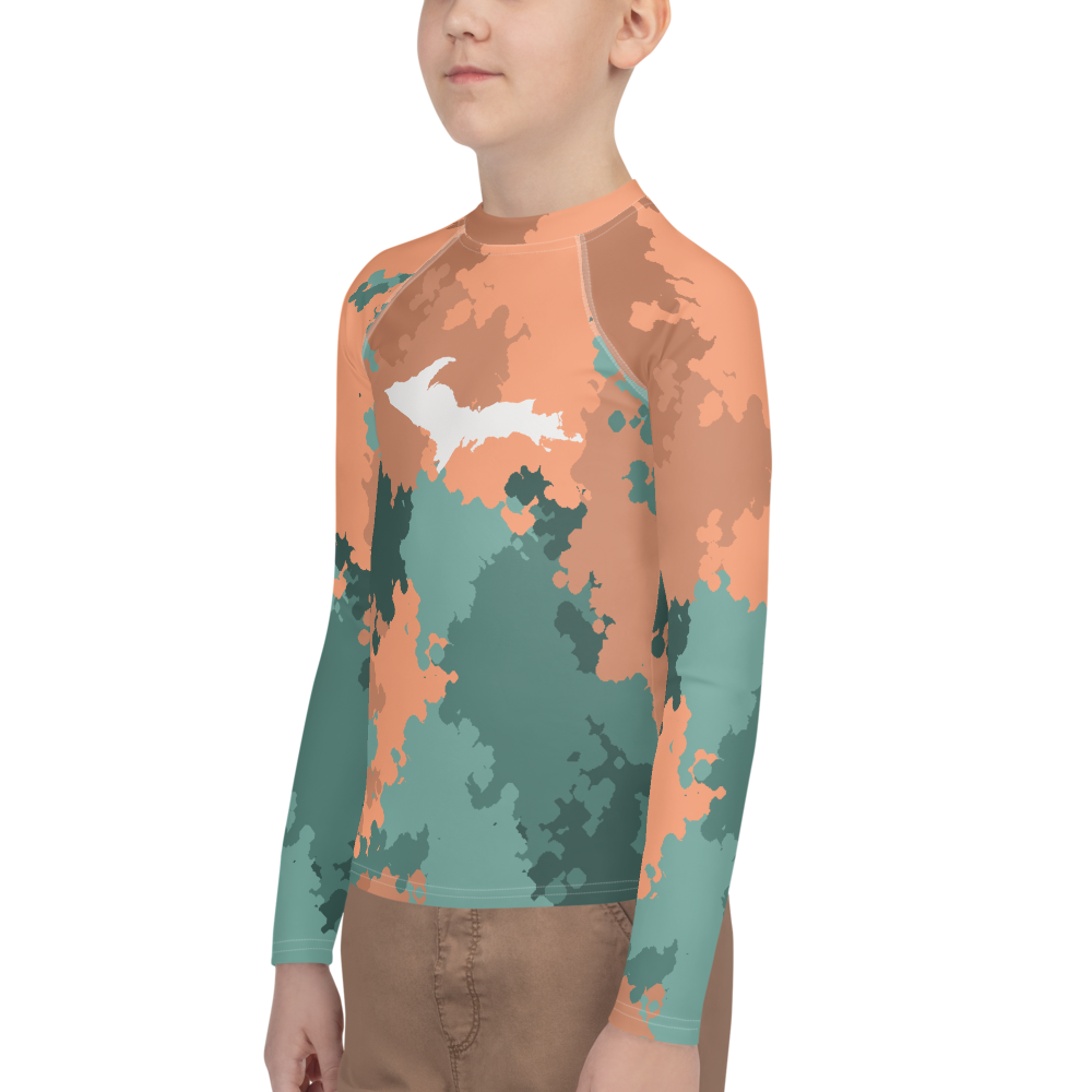 Michigan Upper Peninsula Rash Guard (w/ UP Outline) | Youth - Copper Country Camo