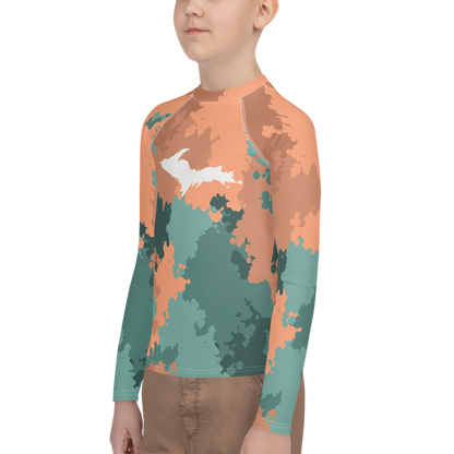 Michigan Upper Peninsula Rash Guard (w/ UP Outline) | Youth - Copper Country Camo