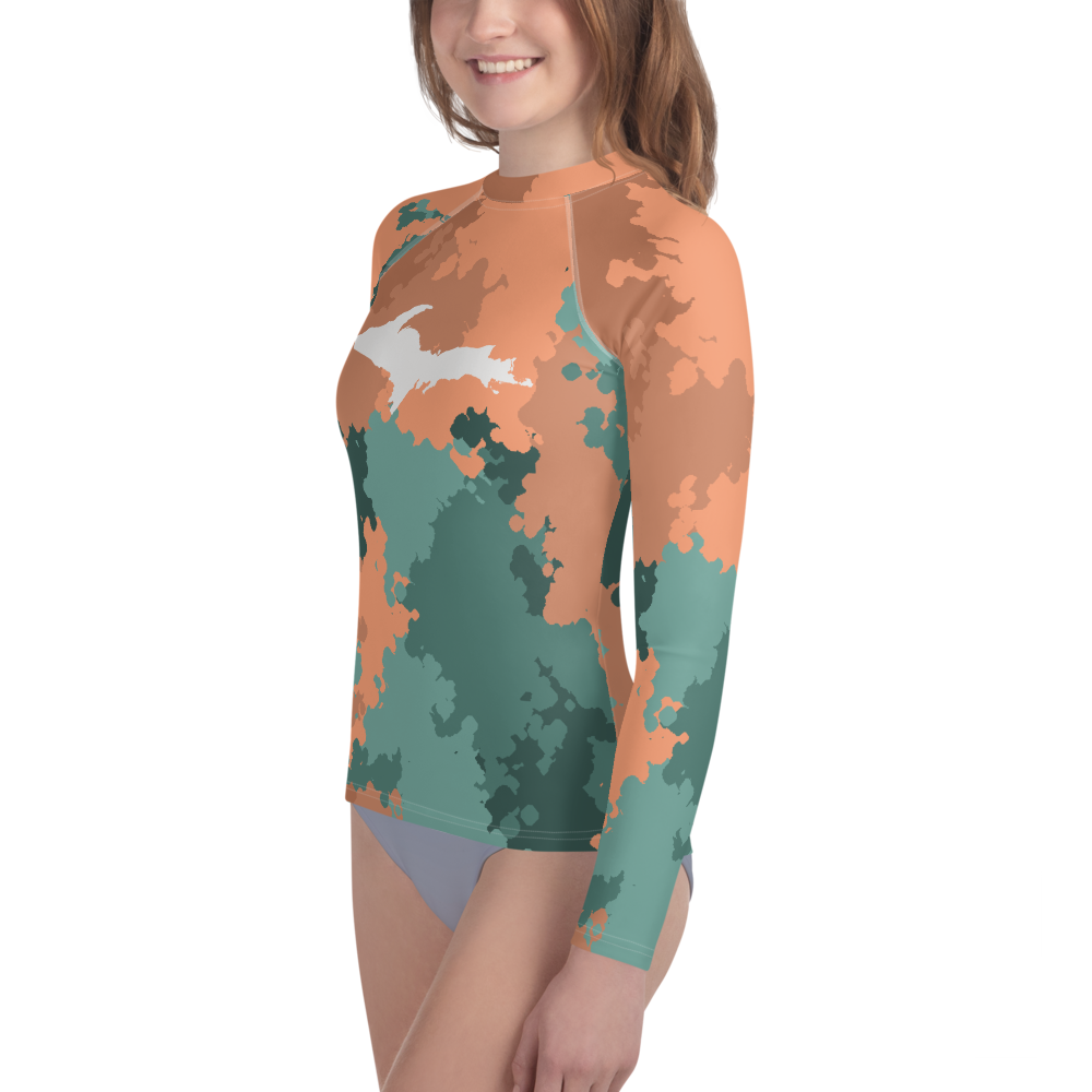 Michigan Upper Peninsula Rash Guard (w/ UP Outline) | Youth - Copper Country Camo