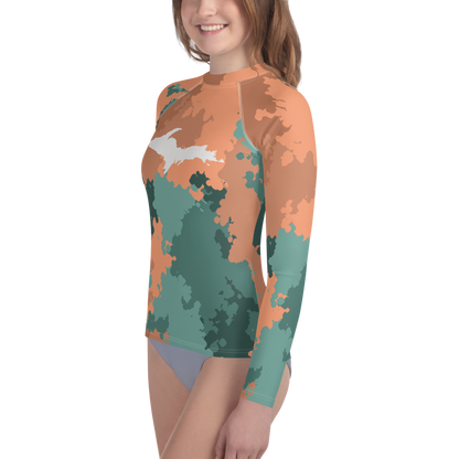 Michigan Upper Peninsula Rash Guard (w/ UP Outline) | Youth - Copper Country Camo