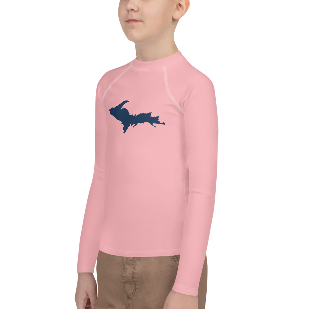 Michigan Upper Peninsula Rash Guard (w/ UP Outline) | Youth - Strawberry Pink