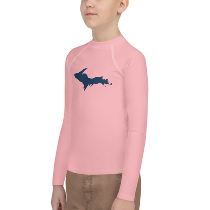 Michigan Upper Peninsula Rash Guard (w/ UP Outline) | Youth - Strawberry Pink