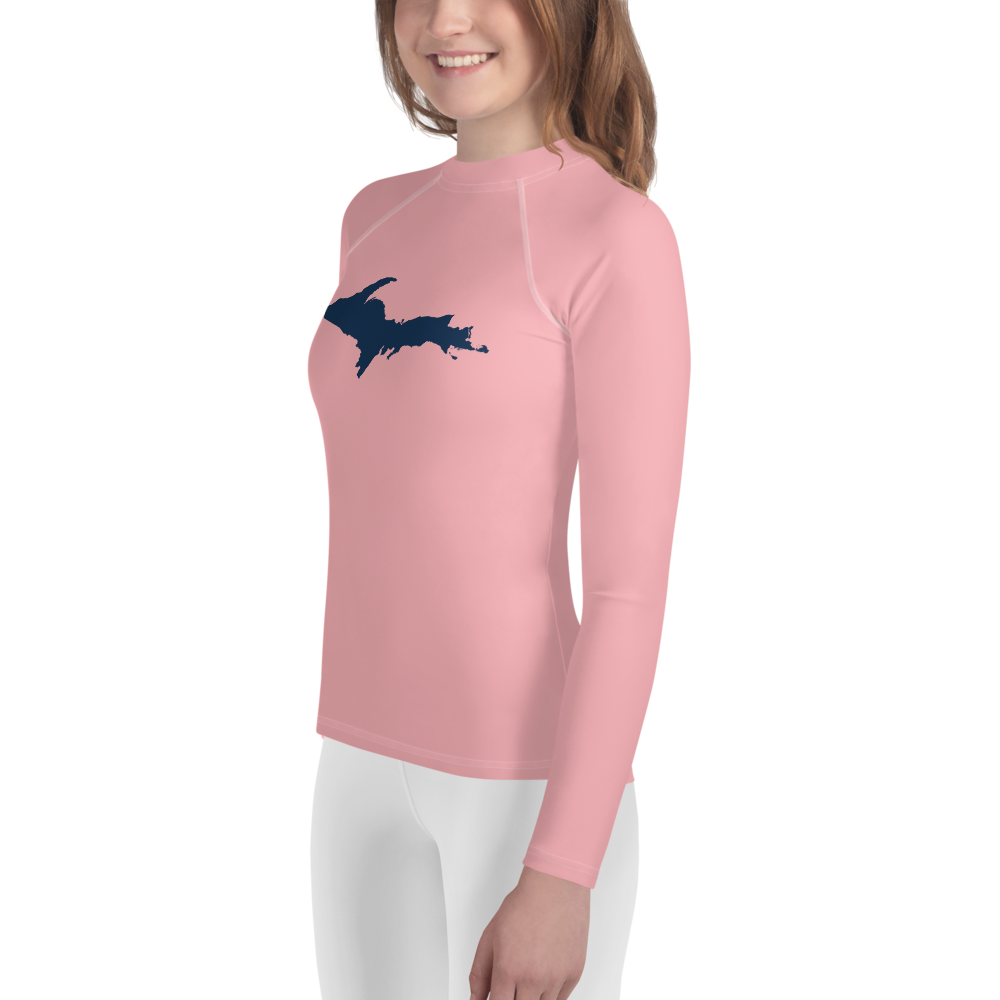 Michigan Upper Peninsula Rash Guard (w/ UP Outline) | Youth - Strawberry Pink