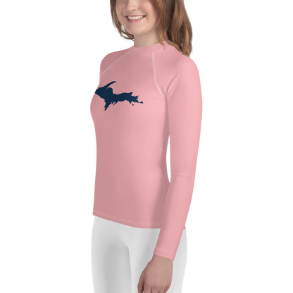 Michigan Upper Peninsula Rash Guard (w/ UP Outline) | Youth - Strawberry Pink