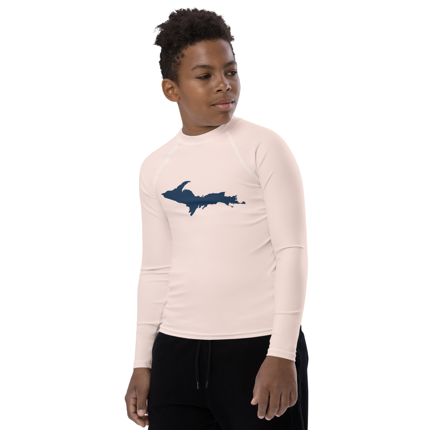 Michigan Upper Peninsula Rash Guard (w/ UP Outline) | Youth - Champagne Pink