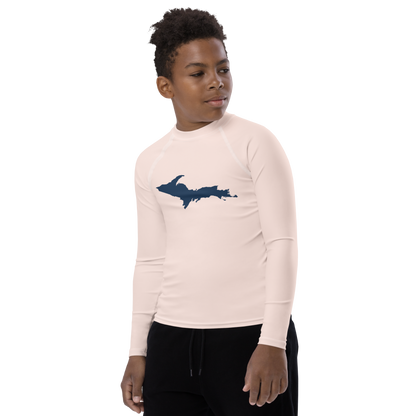 Michigan Upper Peninsula Rash Guard (w/ UP Outline) | Youth - Champagne Pink