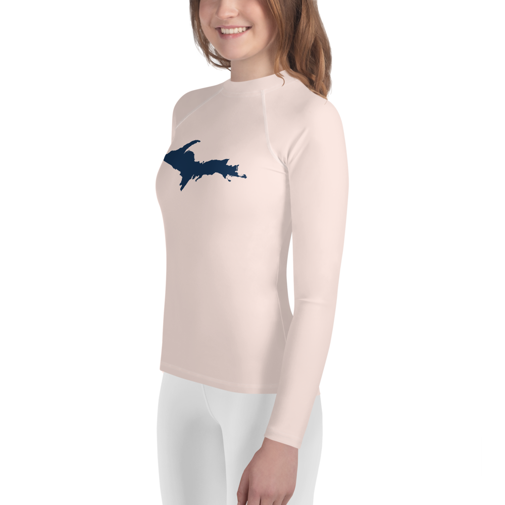 Michigan Upper Peninsula Rash Guard (w/ UP Outline) | Youth - Champagne Pink