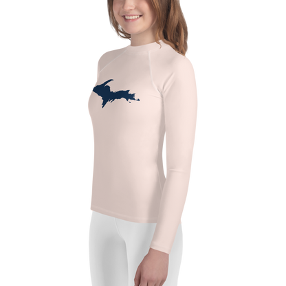 Michigan Upper Peninsula Rash Guard (w/ UP Outline) | Youth - Champagne Pink