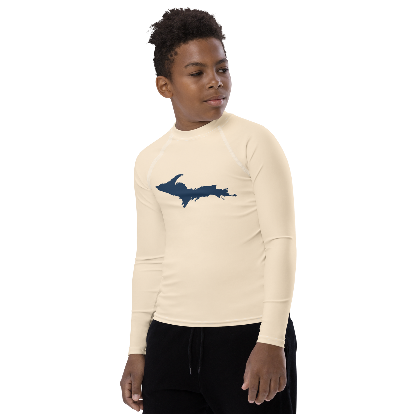 Michigan Upper Peninsula Rash Guard (w/ UP Outline) | Youth - Champagne White