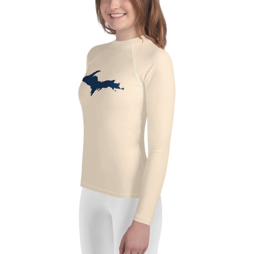 Michigan Upper Peninsula Rash Guard (w/ UP Outline) | Youth - Champagne White