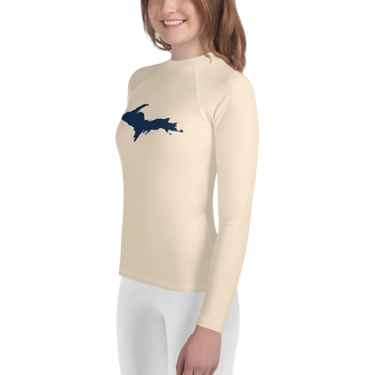 Michigan Upper Peninsula Rash Guard (w/ UP Outline) | Youth - Champagne White