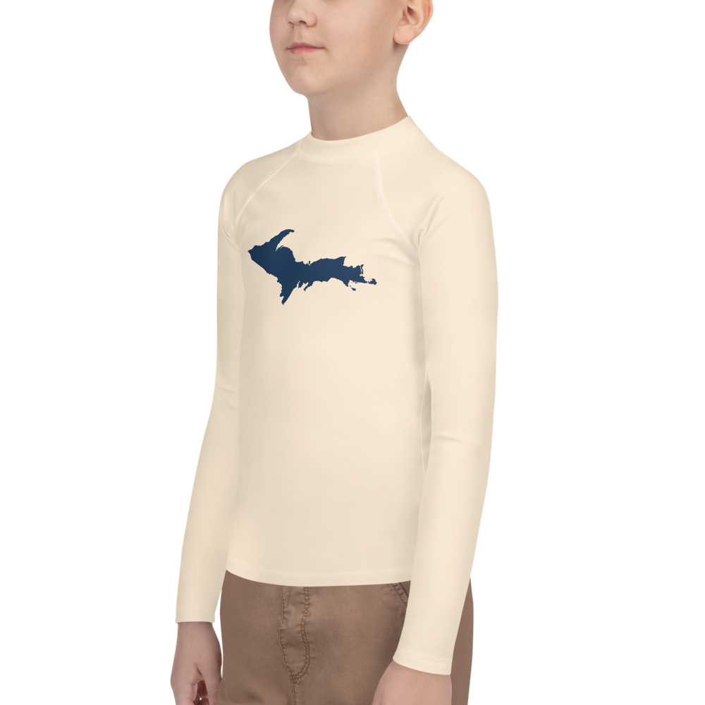 Michigan Upper Peninsula Rash Guard (w/ UP Outline) | Youth - Champagne White