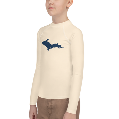 Michigan Upper Peninsula Rash Guard (w/ UP Outline) | Youth - Champagne White