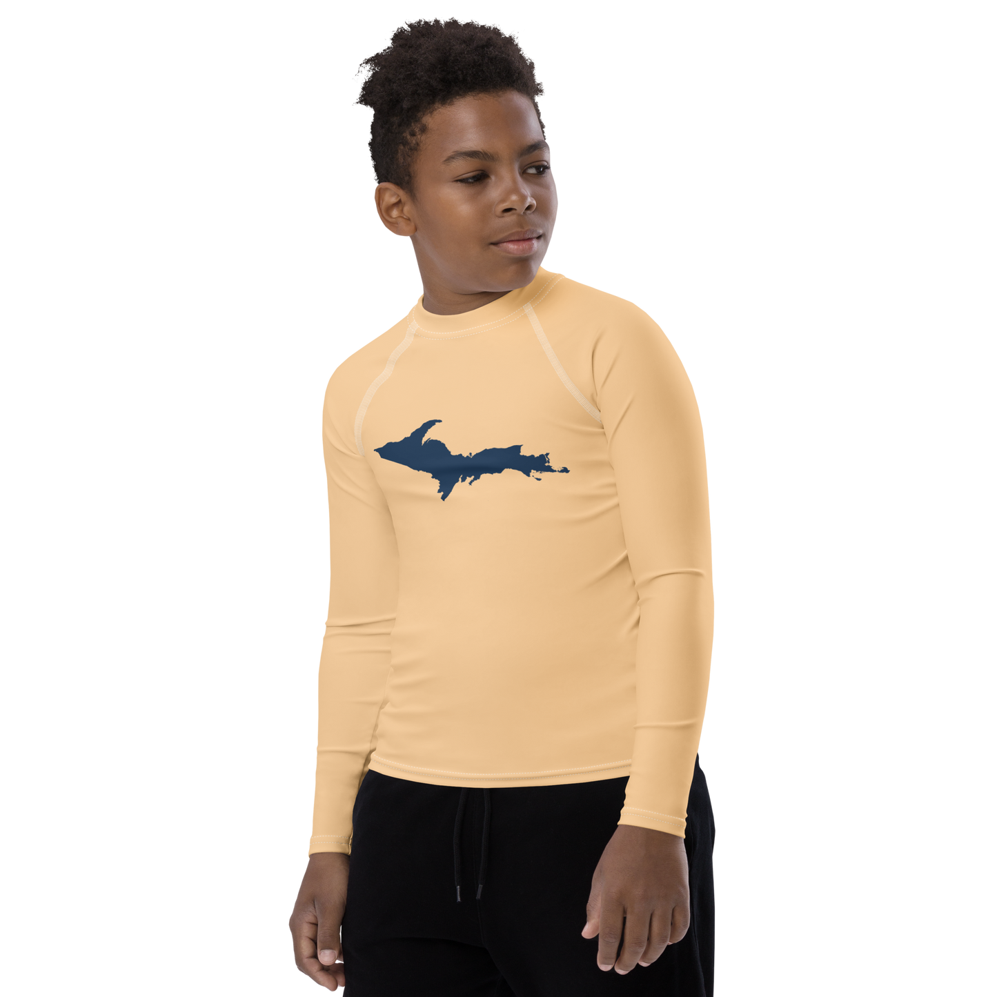 Michigan Upper Peninsula Rash Guard (w/ UP Outline) | Youth - Pale Apricot