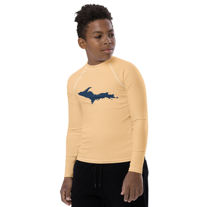 Michigan Upper Peninsula Rash Guard (w/ UP Outline) | Youth - Pale Apricot