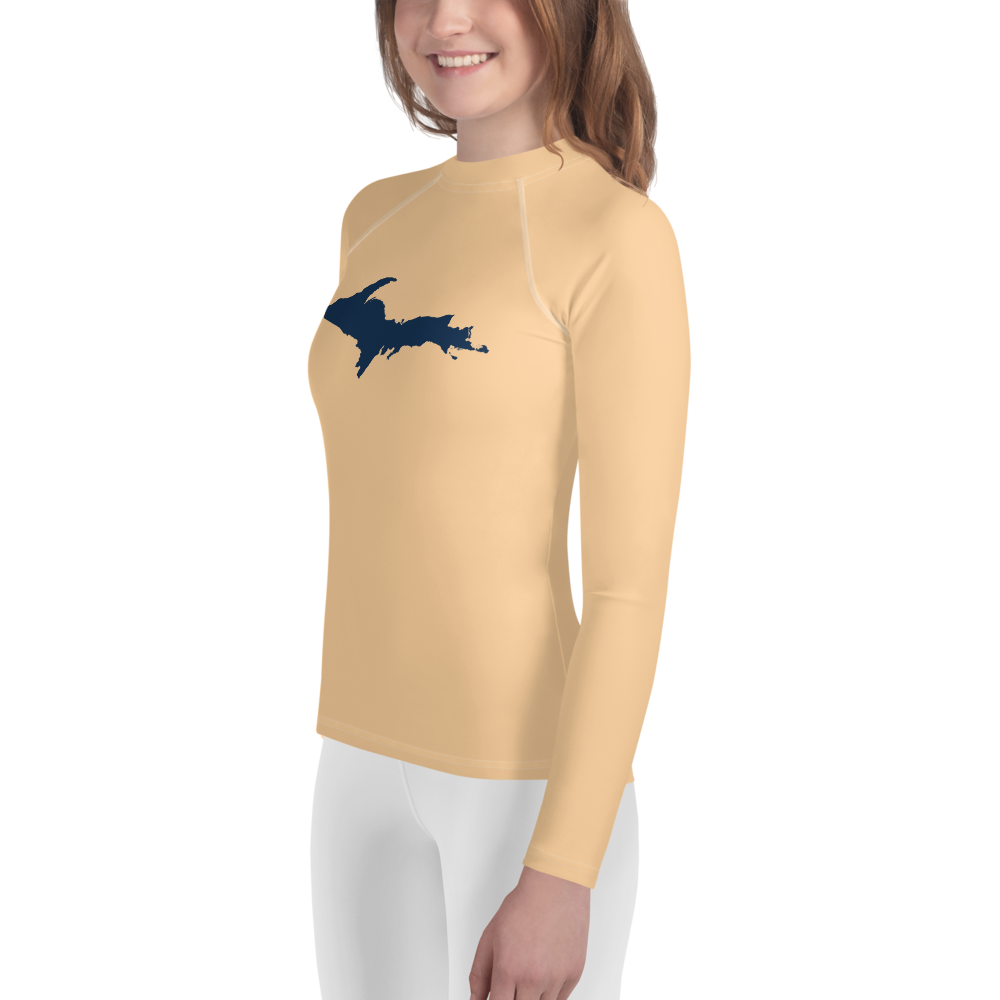 Michigan Upper Peninsula Rash Guard (w/ UP Outline) | Youth - Pale Apricot