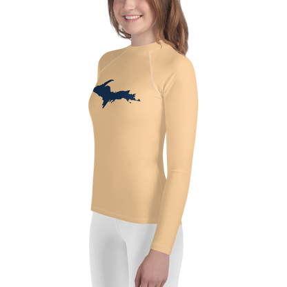 Michigan Upper Peninsula Rash Guard (w/ UP Outline) | Youth - Pale Apricot