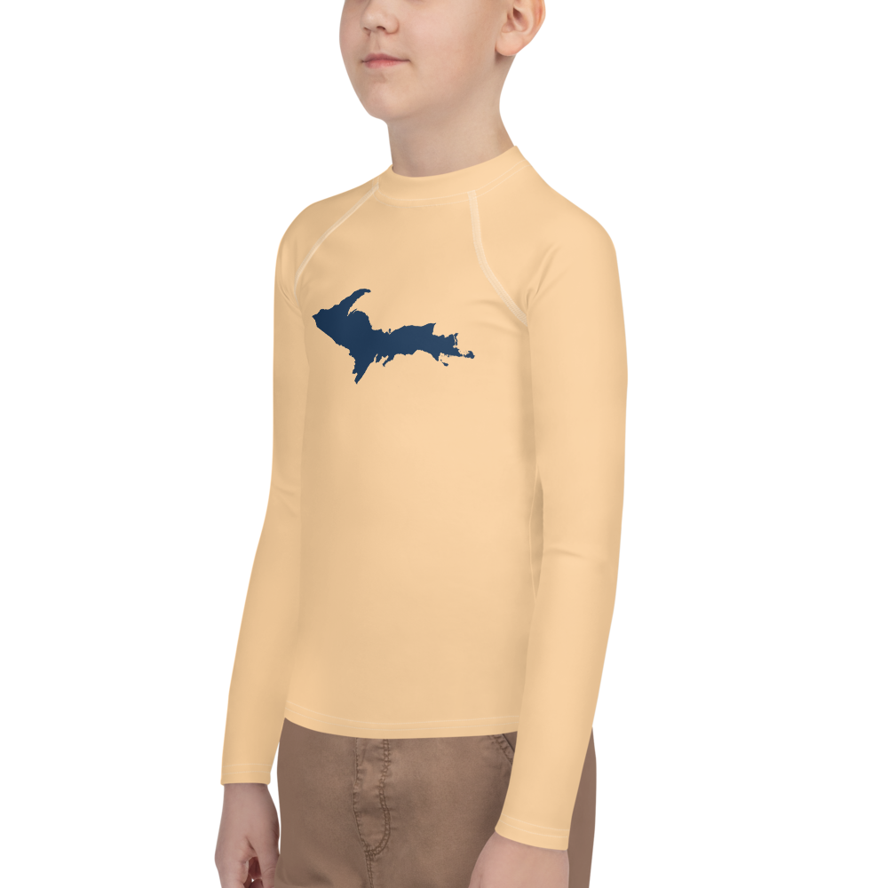 Michigan Upper Peninsula Rash Guard (w/ UP Outline) | Youth - Pale Apricot