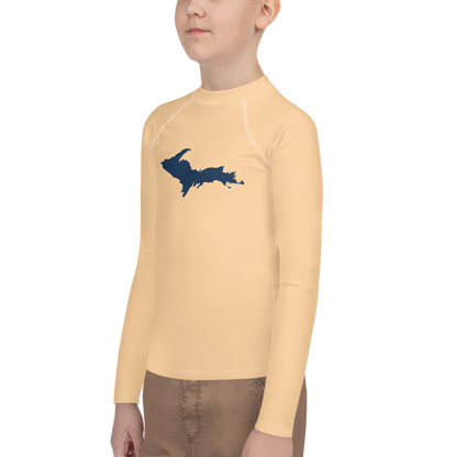 Michigan Upper Peninsula Rash Guard (w/ UP Outline) | Youth - Pale Apricot